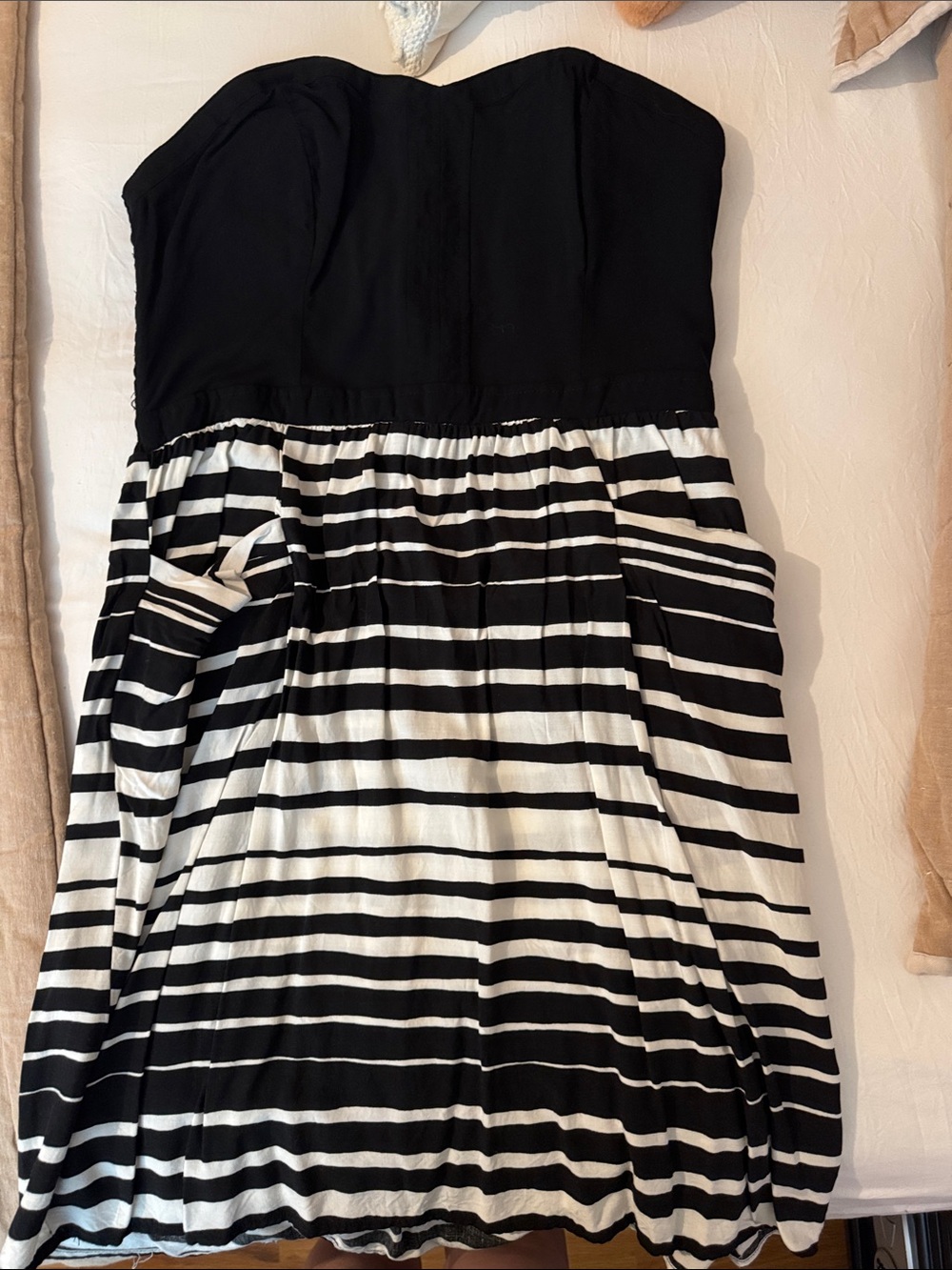 NWOT Strapless Black & White Striped Dress